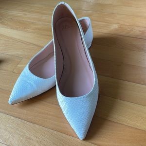 J. Crew white python flats EUC!